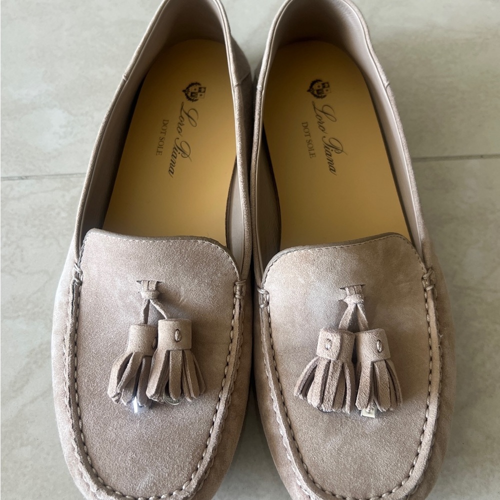 Loro Piana Women's Beige Suede Tassel Loafers